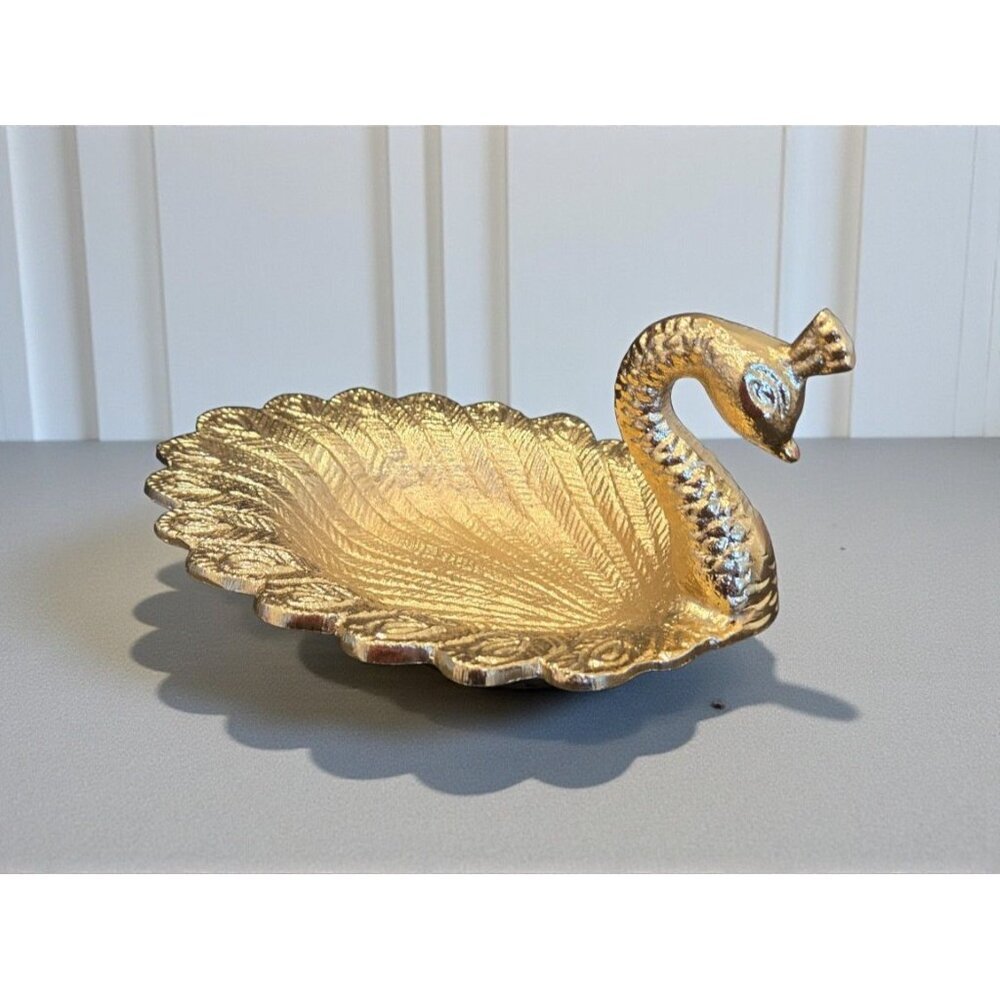 New Gold Metal MCM Swan / Peacock Jewelry Trinket Bowl Dish Room Decor